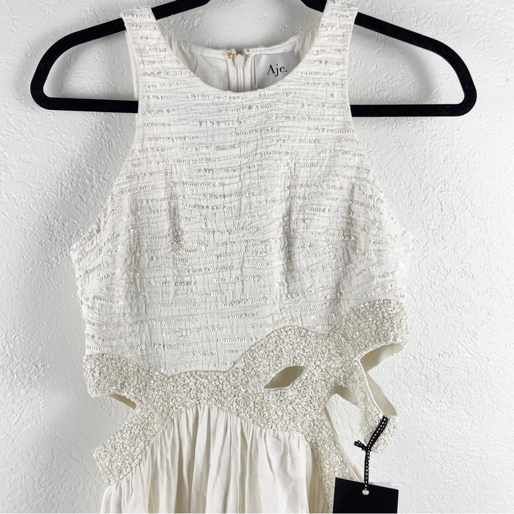 Aje Catara Sequin Cut Out Midi Dress White Small - Picture 3 of 10